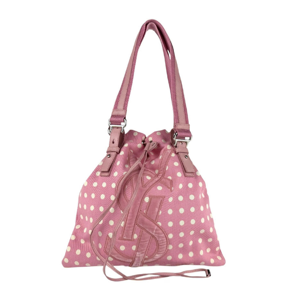 Saint Laurent Logo Studded Leather Shoulder Bag Pink Silver
